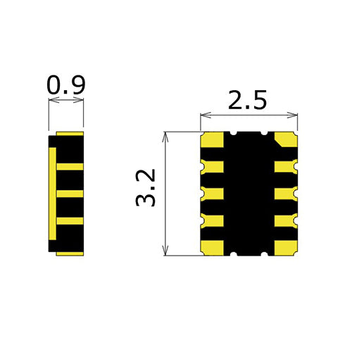 Crystal device socket GUT8-3225-P07-10, pack of 10